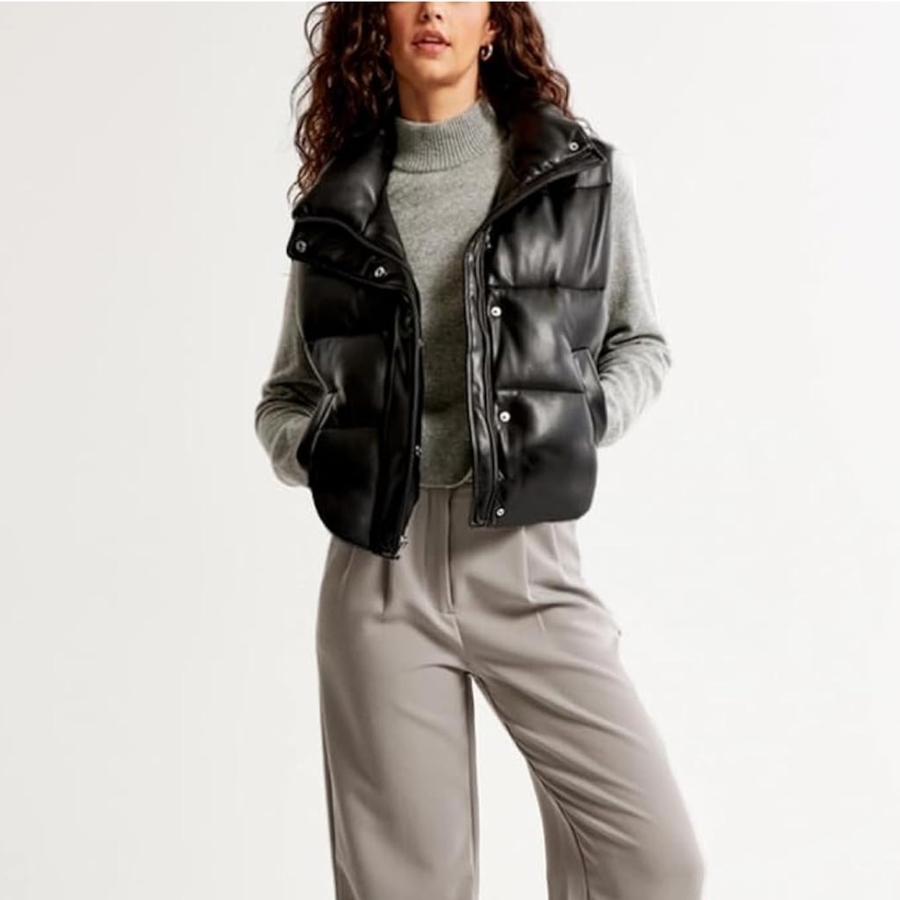Women’s Faux Leather Black Puffer Vest
